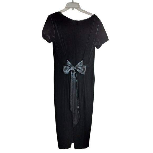 4240) Vintage 80s Robbie Bee Black Velvet Short Sleeve Bow Back Dress Medium? - Picture 3 of 8